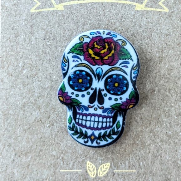 Day Of The Dead Sugar Skull Acrylic Pin Back - Picture 1 of 1